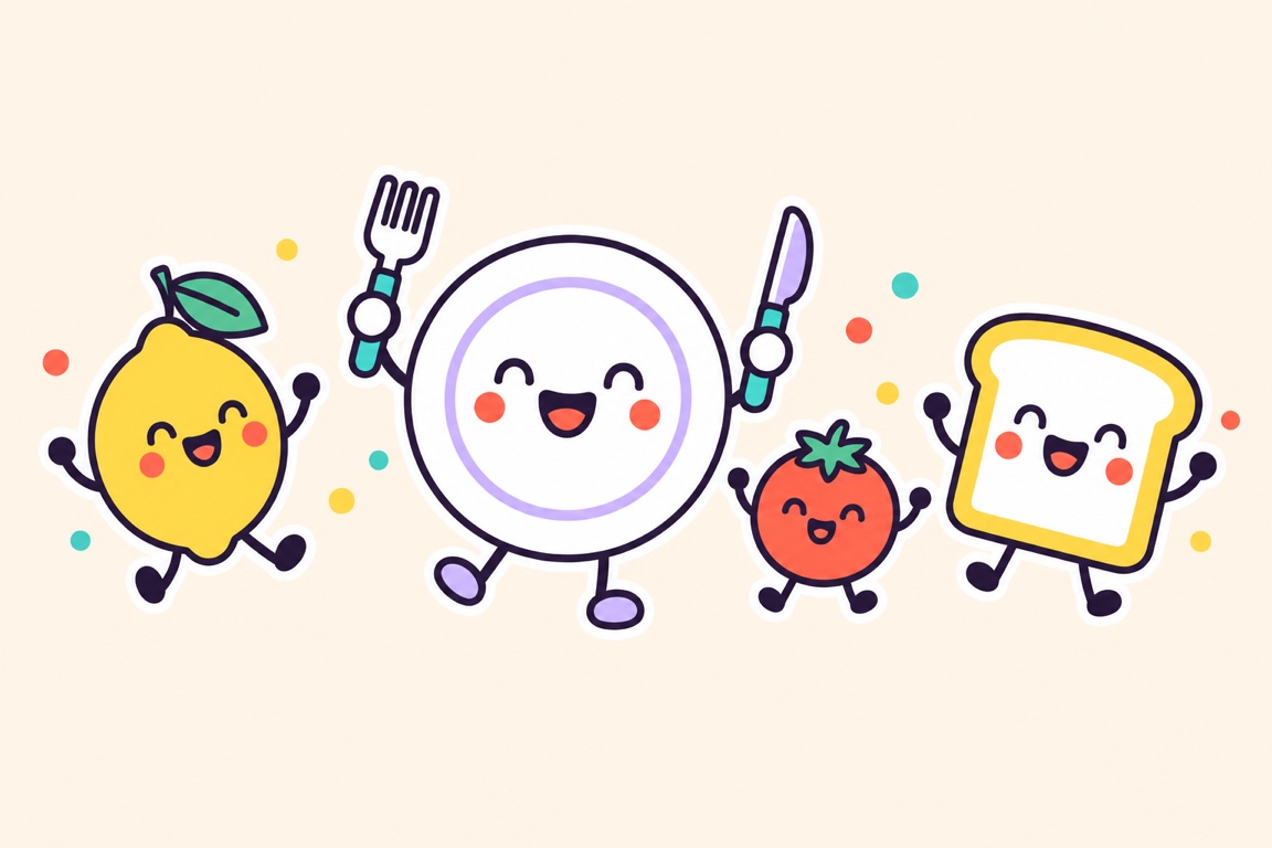 PlateWise's cheerful plate, vegetables and toast illustration